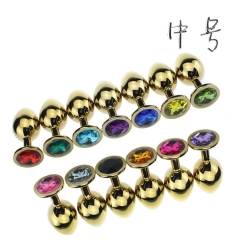 Golden Black Anal Sex Toys Metal Anal Plug M